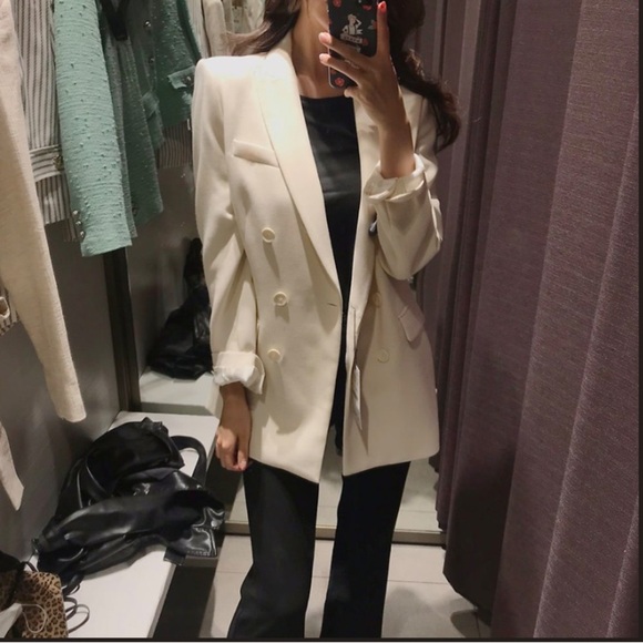 ZARA Double Breasted Blazer Cream Bloggers Fav - Picture 6 of 9